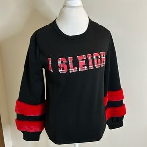 NWT, I SLEIGH BLK SWEATSHIRT